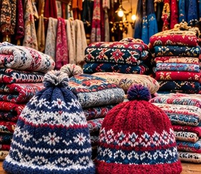 Woolen shawls and caps